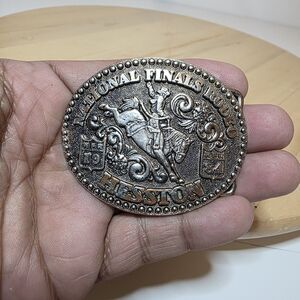 National Finals Rodeo Hesston 1984 NFR Youth Cowboy Buckle Ornate Vintage